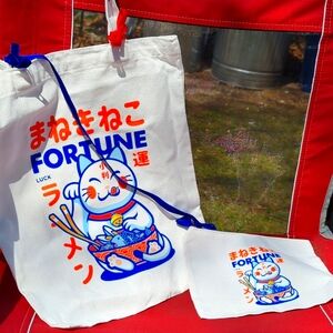 NWT 🍜😺LUCKY CAT NOODLE😺🍜 Cotton TOTE/ZIP POUCH Bundle🌿 PEACE GARDEN DESIGNS